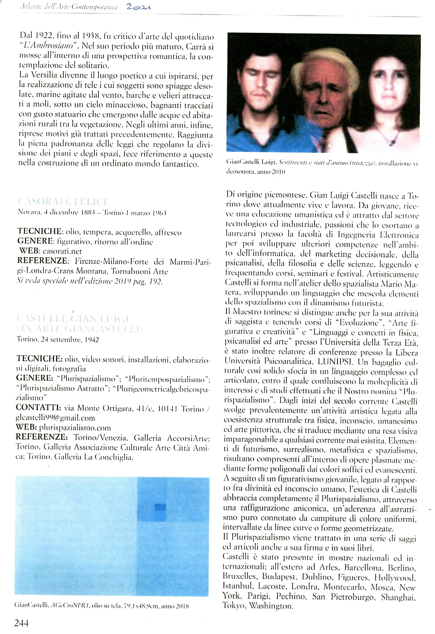 Atlante dell'Arte Contemporanea  De Agostini  2021 Sezione Piemonte Pag 244